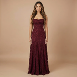 Burgundy Lace Maxi Dress Wedding Guest Dress