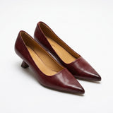 Burgundy Pointed Toe Kitten Heel Pumps Office Shoes