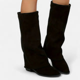 Black Chunky Heel Knee High Boots Evening Winter Boots