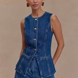 Blue Two Piece Set Sleeveless Top Summer Outfit