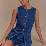 Blue Two Piece Set Sleeveless Top Summer Outfit