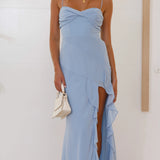 Light Blue Ankle Length Evening Gown Midi Dress Formal Occasion Dress