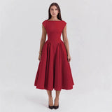 Burgundy Structured Cap Sleeve Midi Dress Wedding Guest Occasion Dress