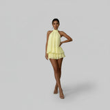 Yellow Boat Neck A-Line Mini Dress Casual Day Dress