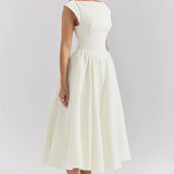 White Structured Cap Sleeve Midi Dress Wedding Guest Occasion Dress