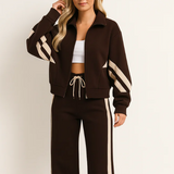 Brown Tracksuit Set Zip Jacket Wide Leg Loungewear