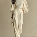 Beige Knit Two Piece Set Crew Neck Casual Outfit