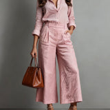 Pink Two Piece Set Wide Leg Trousers Summer Outfit