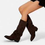 Brown Chunky Heel Knee High Boots Elegant Winter Boots