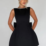 Black Sleeveless Pearl Neckline Mini Dress Wedding Guest Dress