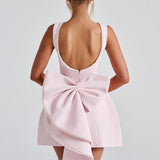 Pink Sleeveless Pearl Neckline Mini Dress Wedding Guest Dress