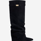 Black Knee High Boots Hidden Heel Winter Boots