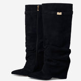 Black Knee High Boots Hidden Heel Winter Boots