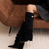 Black Knee High Boots Hidden Heel Winter Boots