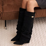 Black Knee High Boots Hidden Heel Winter Boots