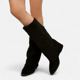 Black Chunky Heel Knee High Boots Evening Winter Boots