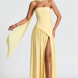 Yellow Strapless Maxi Dress Formal Evening Dress