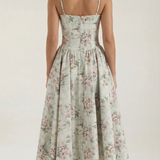 Floral Corset Midi Dress Sweetheart Neckline Garden Party Dress