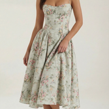 Floral Corset Midi Dress Sweetheart Neckline Garden Party Dress