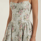 Floral Corset Midi Dress Sweetheart Neckline Garden Party Dress