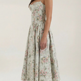 Floral Corset Midi Dress Sweetheart Neckline Garden Party Dress