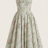 Floral Corset Midi Dress Sweetheart Neckline Garden Party Dress