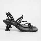 Black Strappy Heeled Sandals Kitten Heel Summer Sandals