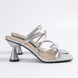 Silver Strappy Heeled Sandals Kitten Heel Party Sandals